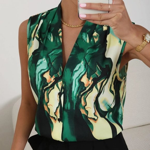 Luxe Marble Print Sleeveless Blouse green - Picture 4 of 5